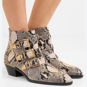 Chloe Susanna Snake Python Buckle Ankle Boots - 37
